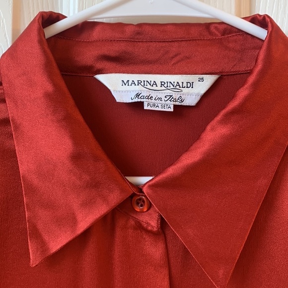 Marina Rinaldi Camicia 100% Silk Satin Red Button Up Shirt size 25 L/XL - Picture 2 of 11